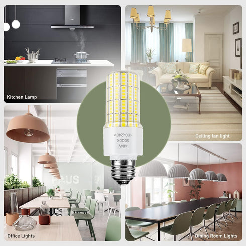 2 Pack 40W LED Light Bulb, 300W Equivalent, 5000 Lumens, 5000K Daylight White, E26/E27 Base for Indoor Outdoor