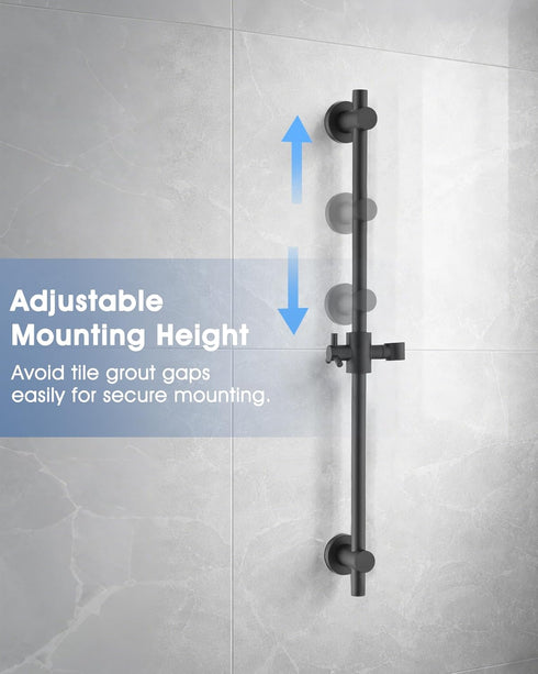 25 Inch SUS304 All Metal Shower Slide Bar with Adjustable Handheld Shower Head Holder, Stainless Steel Shower Rail