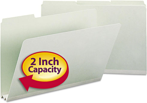 Smead Pressboard File Folder, 1/3-Cut Tab, 2" Expansion, Legal Size, Gray/Green, 25 per Box