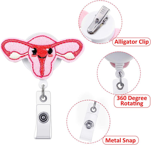 Zonon 5 Pcs Uterus Badge Reel - Cute Nursing Name Badge Holder with Alligator Clip for OBGYN
