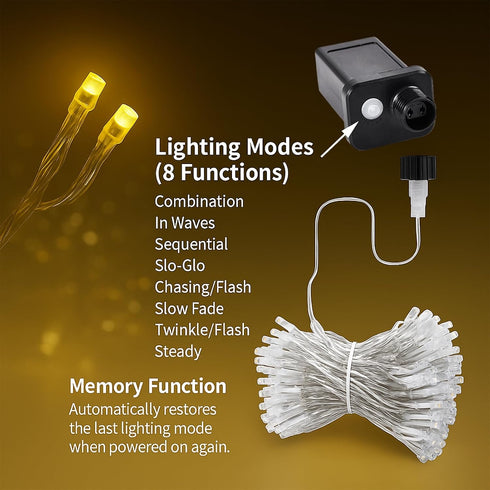 Etinga 200 66ft 8 200 66ft) LED String Lights Warm White, Plug in Fairy Lights with Lighting Modes, Indoor Outdoor