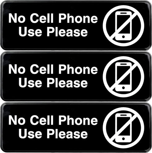 Excello Global Products No Cell Phone Use Sign, Informative Plastic Sign for Business Office, Pack of 3