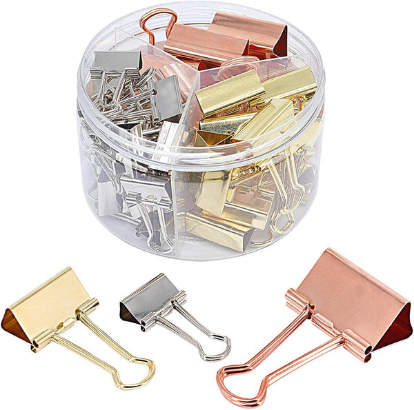 Office Binder Paper Clips Assorted Sizes Set (Small, Medium, Large) Multicolored (Rose Gold, Gold, Silver)