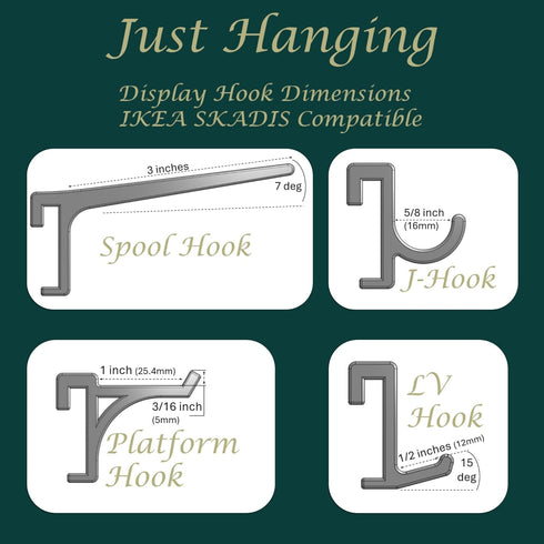 'Just Hanging' Pegboard Hook Packs for IKEA SKADIS Pegboard, Display Hook Accessory (Glossy White, 16pk)
