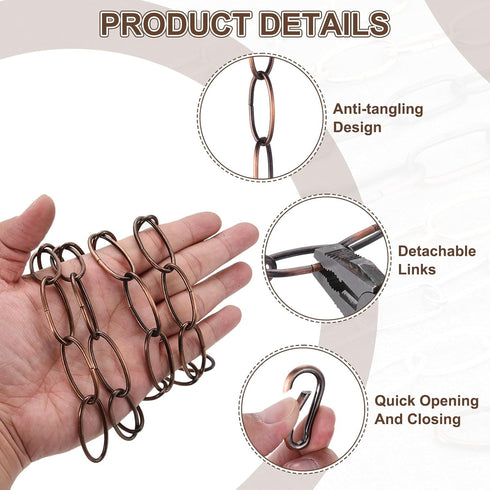 7ft 2.4mm/0.09" 2 uxcell Lighting Hanging Chain, Looping Metal Pendant Chandelier Chain Extension with Spring Snap Hook