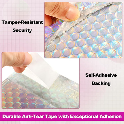 Xvvirnt 50 Pcs Holographic Bubble Mailers,Metallic Bubble Mailers With Thank You Cards and Stickers,Poly Padded