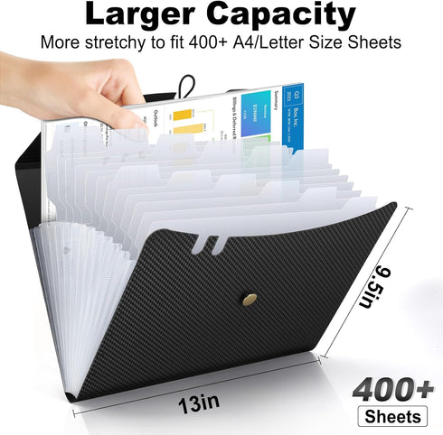 Sooez Expanding File Folder, 13 Pocket Accordion File Organizer, Monthly Expandable for Documents, Letter A4 Size