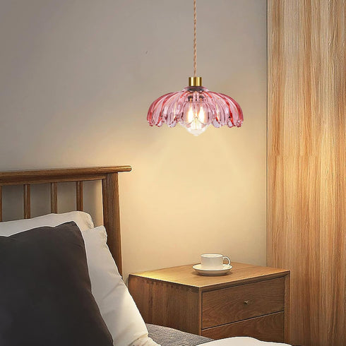 Dimmable QIYIZM Pink Plug in Pendant Light Hanging Lights with Plug in Cord Boho Hanging Lamp Glass Gold Mid Century