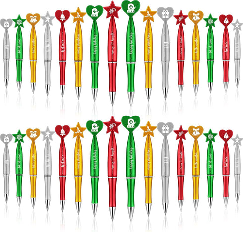 Christmas Ballpoint Pens Bulk, 32 Pcs with Inspirational Quotes, Candycane Gingerbread Snowflake for Kids