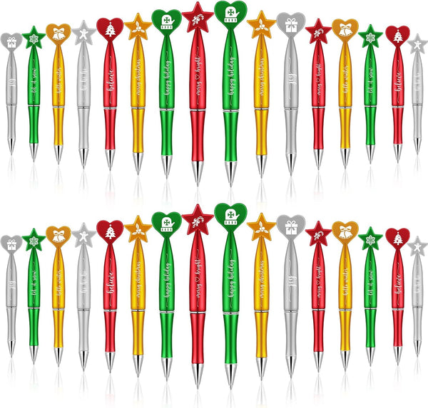 Christmas Ballpoint Pens Bulk, 32 Pcs with Inspirational Quotes, Candycane Gingerbread Snowflake for Kids