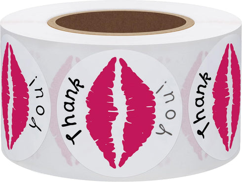 Hybsk Thank You Pink Kissing Lips Envelope Seals Stickers, Total 300 Per Roll