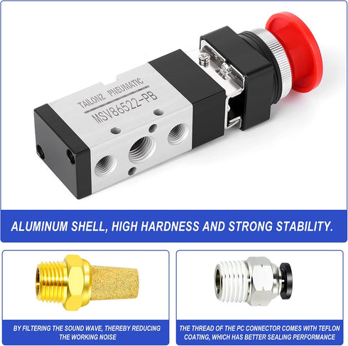 TAILONZ PNEUMATIC 1/4”NPT Push Button 5 Way 2 Position Automatic Reset Pneumatic Control Mechanical Valve