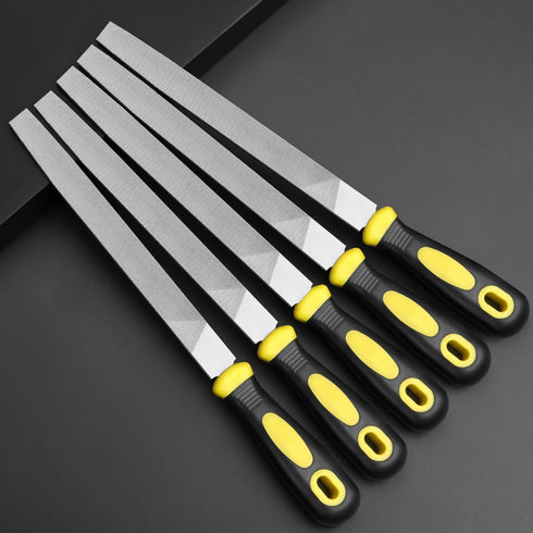 8'' Flat Hand Metal File, Ergonomic Rubberized Handle, High Carbon Steel for Trimming, Removing, Sharpening