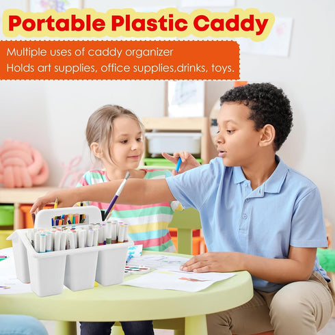 6 Pack 4 ALINK Classroom Caddy Storage Basket with Handle, Plastic Arts Office Crafts Caddy Compartments for Kids