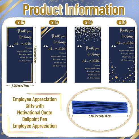 Sayglossy 60 Sets Employee Appreciation Gifts Inspirational Ballpoint Pen with Thank You Greeting Card for Staff