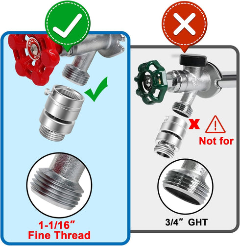 Self-Draining Vacuum Breaker, 1-1/16" Female Fine Thread, No Lead Brass Hose Bib Vacuum Breaker