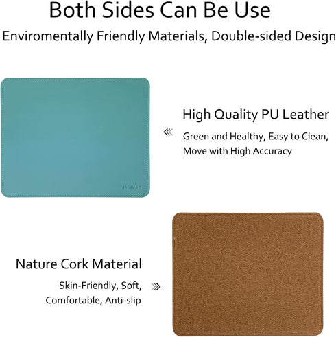 MelVan PU Leather Mouse Pad with Stitched Edge, Wood Mouse Pad, Waterproof Gaming Mouse Pad Mat for Computers, Laptop, Office & Home, 10.2" x 8.3", 1 Pack (Azury) by MelVan