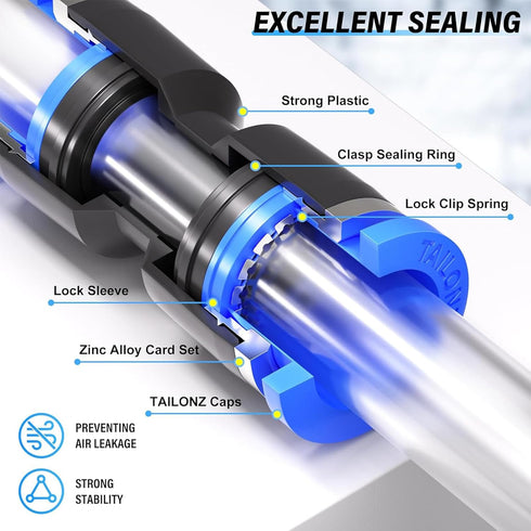 TAILONZ PNEUMATIC Blue Straight 2 Ways, 10MM Tube OD Push to Connect Tube Quick Fittings, Pack of 10