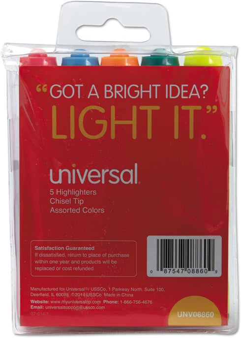 Universal 08860 Desk Highlighter, Chisel Tip, Fluorescent Colors, 5/Set