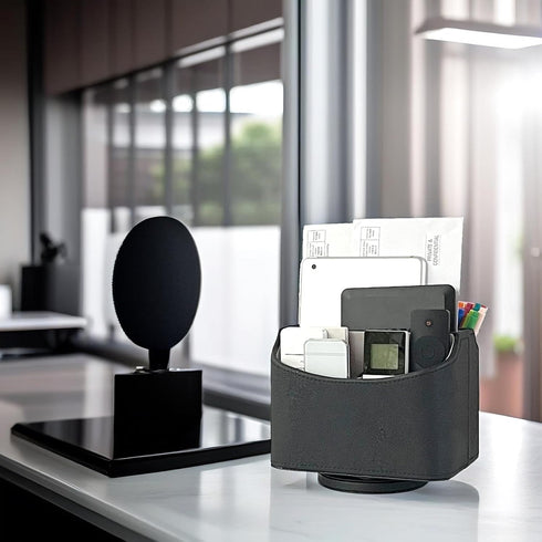 UnionBasic 360 Degree Rotating Desk Organizer, Fishskin Black, Desktop Caddy for TV Guide, Mail, Media, Remote Holder