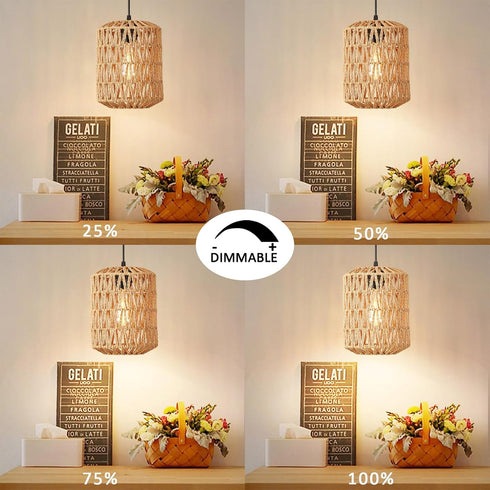 15ft Dimmable Plug in Pendant Light, Rattan Hanging Lights with Plug in Cord Cord, Hand Woven Wicker Lampshade Hanging