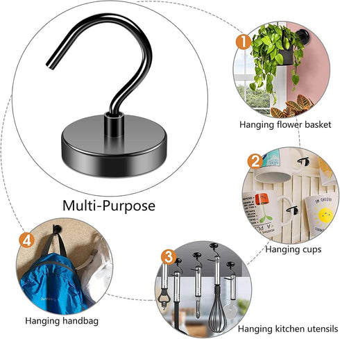 Grtard Magnetic Hooks Heavy Duty - 110 lbs Strong Magnet Hook for Hanging, Cruise, Kitchen, Workplace - 4 Pack