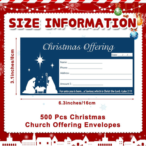 Cholemy 500 Pcs Christmas Offering Envelopes, 6.3 x 3.1 Inch Tithes and Donation Envelopes for Church Supplies (Star)