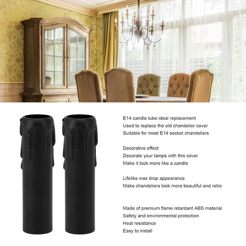 10Pcs 4 Inch E14 Tall Candle Socket Covers, Chandelier Socket Covers, Molten Wax Drop Pattern, Caliber Plastic Candle