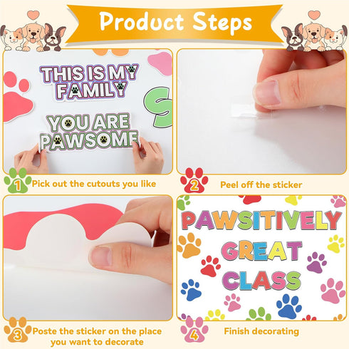 Paw Prints Bulletin Board Set - Dog Paw Print Classroom Decorations, Mini Cutouts for School Party Decor