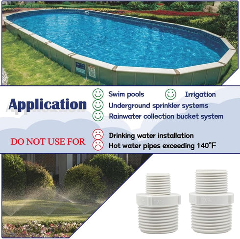 10PCS 1/2" to 3/4" PVC Pipe Fittings, G1/2 X G3/4 Male to Male Thread Coupling Hex Straight Adapter Connector