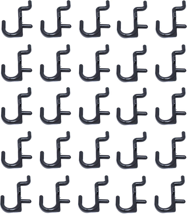 JSP Manufacturing Peg Board Non-Locking Plastic J Hook Style Hooks - Garage Tool Storage Accessories (500, Black)