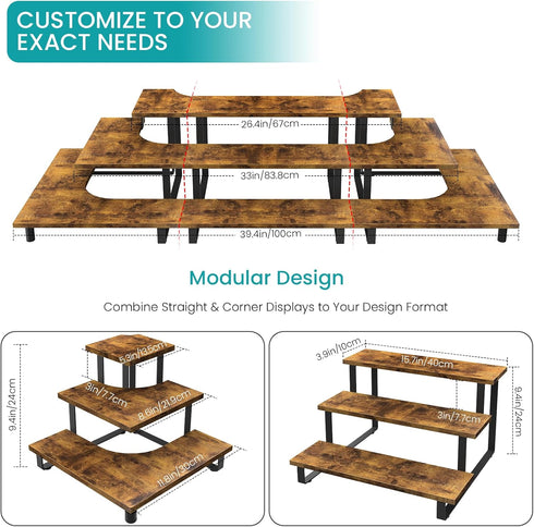 3-Step Counter ELITEROO Tiered Corner Display Shelves, Portable Wooden Retail Cupcake Food Stand Display Table