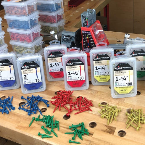 ARMOR TOOL Pocket Hole Screws - 1" Coarse Thread Screws, 100 Piece with Green Color Coat & Square Drive