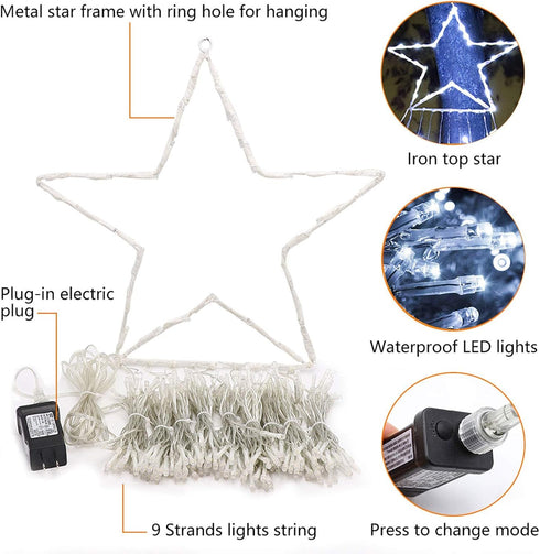 320 8 FUNIAO Outdoor Christmas Star Lights LED Waterfall Christmas Tree Lights Lighting Modes Outdoor Christmas
