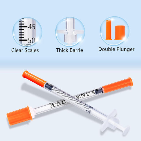 0.5mL 30G 5/16 Inch Syringe with Needle, 0.5cc 30 Gauge 8mm, Individually Wrapped, Pack of 100