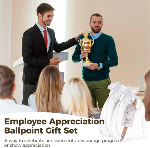Chewtoyo Set, Set 50 Employee Appreciation Bamboo Ballpoint with Thank You Card Pcs Motivational & Plant-Themed Green