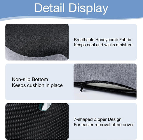 Tailbone Memory Foam Seat Cushion, Chair Cushion for Office Chair, Car Seat, Relieving Pressure Sciatica Back Pain