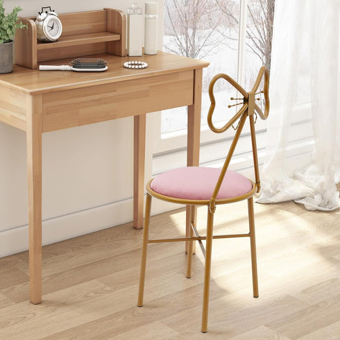 Pyroarle Pink Butterfly Backrest Vanity Chair, Modern Stool, Butterfly-Shaped Vanity Dining Makeup Chair, Light Pink