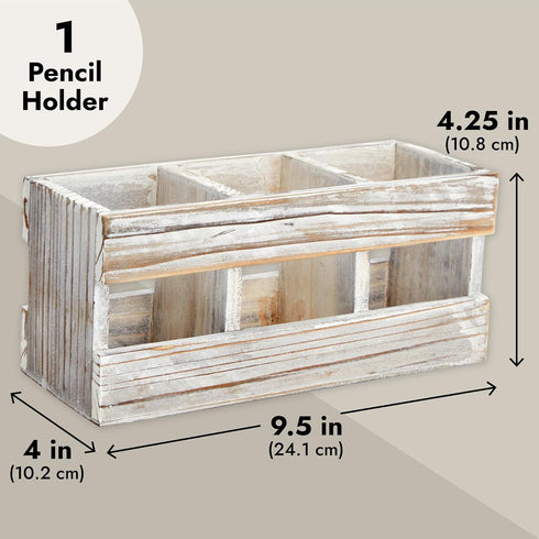 Juvale Rustic-Style Wooden Desk Pencil Holder with 3 Compartments for Office Accessories and Farmhouse Decor