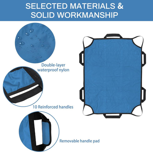50"x40" Positioning Bed Pad with Reinforced Handles Waterproof Washable Draw Sheets for Hospital Bed Patients Moving