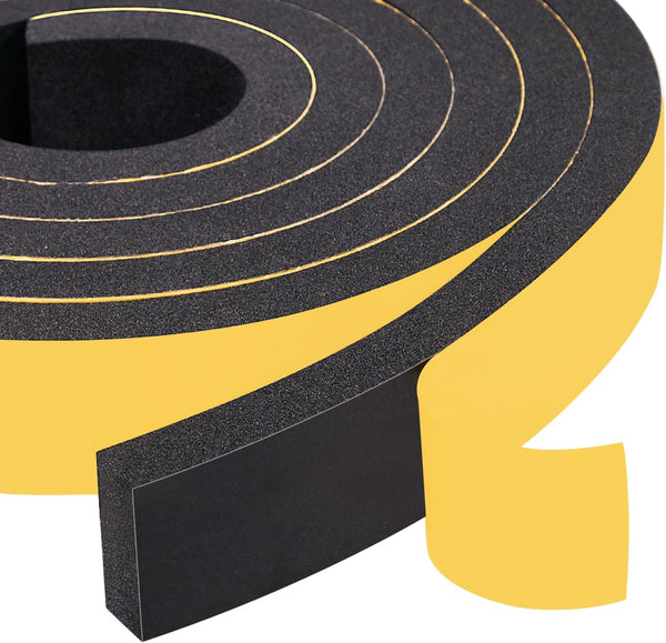 Yotache 2 Rolls Black Foam Strips with Adhesive, 1" W X 3/8" T, Weather Stripping Door Seal Tape