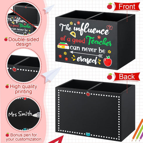 Resurhang Teacher Appreciation Gift Wood Teacher Pencil Holder with White Crayon Desk Stationery Organizer Desktop Pen