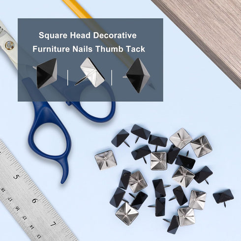 Black Upholstery Tacks 19mmx20mm Square Head Bubble Nails, Decorative Square Nails for House Building Kitchen, 50 Pcs