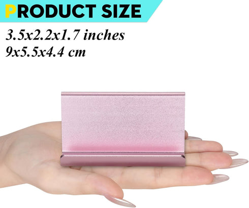 Cute Rose Gold Business Card Holder Display Stand, Metal Desktop Organizer for Women - 1 Pack (2nd Generation)
