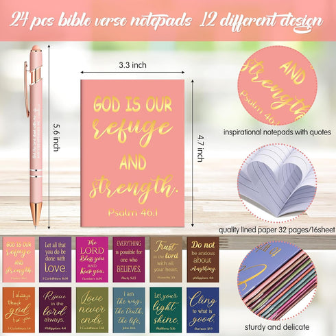 Estune 72 Pcs Christian Bible Gifts Set Bulk, Inspirational Ballpoint Pens, Scripture Notebooks, Keychain