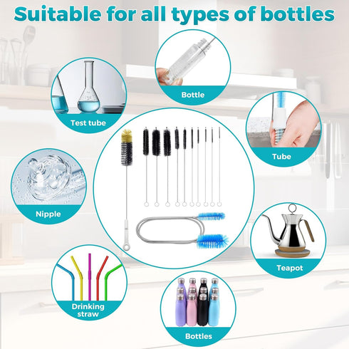 juntianze 12 Pack Set, Tube,17-inch Brush,8.2-inch Brushes,35-inch Glass Tube Pipe Cleaner Brush for Cleaning Long Neck