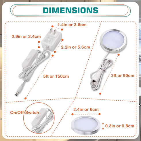 Counter 120V 2 Packs, Single Under Cabinet Puck Light, Collection Display Cases Bookshelf LED Lighting, Electric Wired