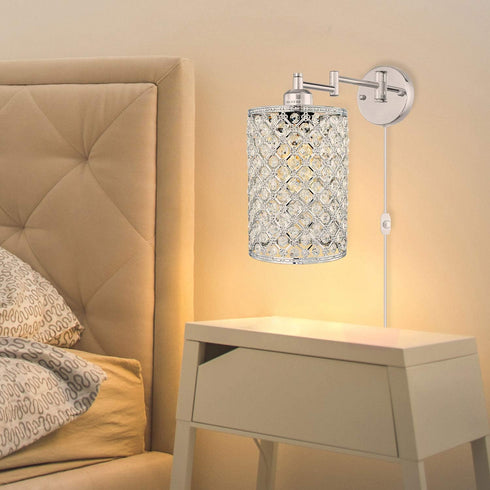 Merlight 1-Light Dimmable E26 67.59 inch Wall Lamp Modern Style Metal Round lampshade Decorative Crystal Base Wall