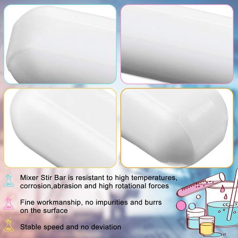 PTFE Magnetic Stirrer Mixer Stir Bar Set, White Color, Laboratory Bar, Stir Plate Bar, Stir Plate Magnet (25 mm/ 1 Inch and 30 mm/ 1.18 Inch, 8)