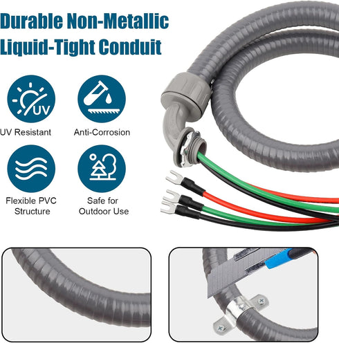6FT 1/2" 310AWG 90 Non-Metallic Liquid-Tight Conduit Kit, Pre-Wired Electrical Whip with THHN Copper Wires